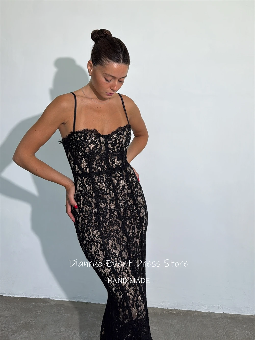 Dianruo Черные вечерние платья русалки на тонких бретельках Vestido Festa Гламурные облегающие платья в форме сердца Vestidos Para Mujer по индивидуальному заказу