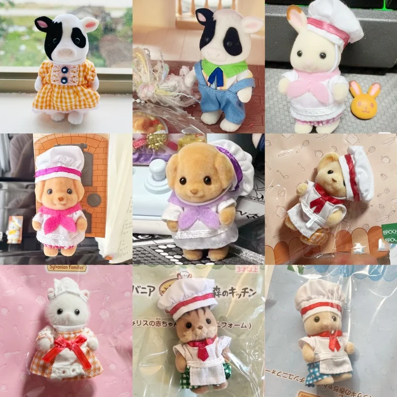 Genuine Sylvanian Families  Anime Cow Family Series And Chef Series Set Family Toy Cross Dressing Party Doll Christmas Gift Toys