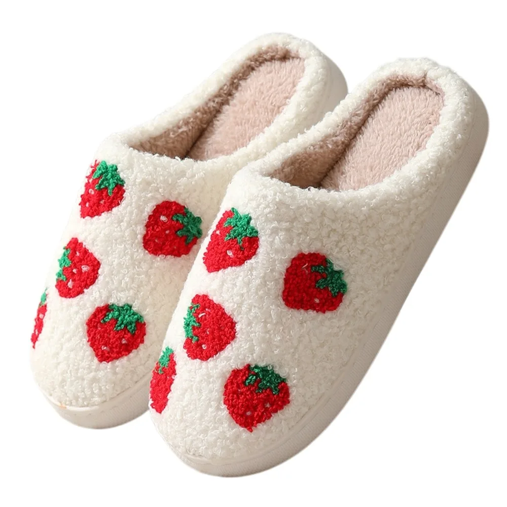 House Slides Strawberry Fruit Plush Slippers Pineapple Non-slip Winter Fluffy Slippers Cherry Warm Soft Plush Slippers Student