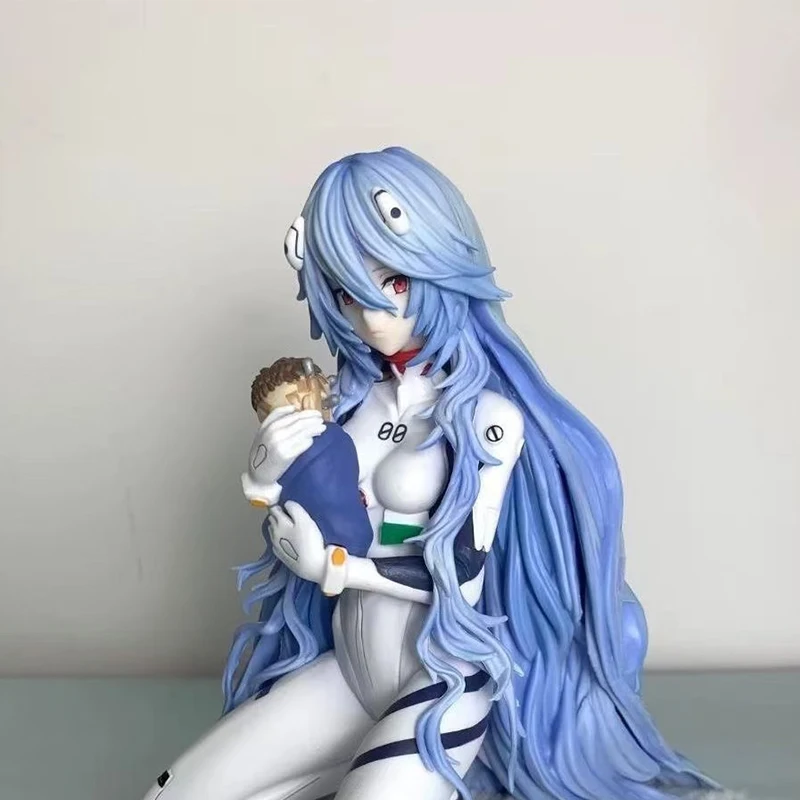 Anime rei estatueta néon genesis evangelion figura cabelo longo rei ayanami figuras eva sentado modelo 15cm pvc coletive decoração brinquedos