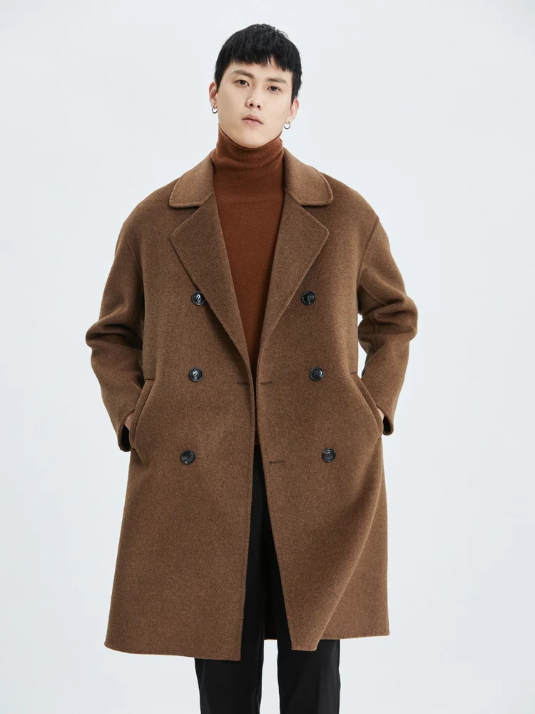 2023 High-End Men's Overcoat Pure Wool Lapel Double Breasted Six-Button Long Coat Fashion Business Men's Winter Casual Top