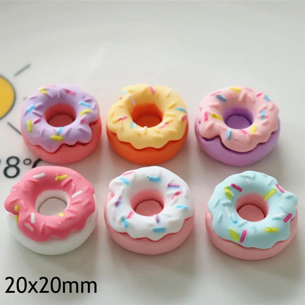 10PCS Kawaii 20mm Doughnut Series Miniature Flat Back Resin Cabochons For Hairpin Scrapbooking DIY Home Decor Craft Accessories