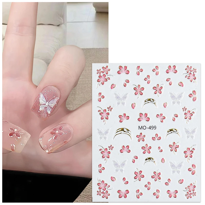 1 Sheet Peach Blossom Flower Branch Petal Nail Art Decorations Stickers 3D Nail Decals