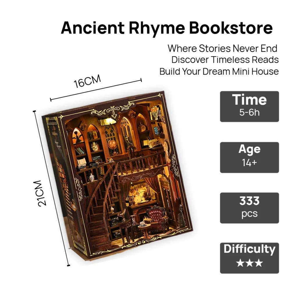 

OUZEY 3D Wooden Book Nook DIY Kit - "Classical Scholar's Study" Miniature Model, Ancient Chinese Style Bookshelf Decor Craft