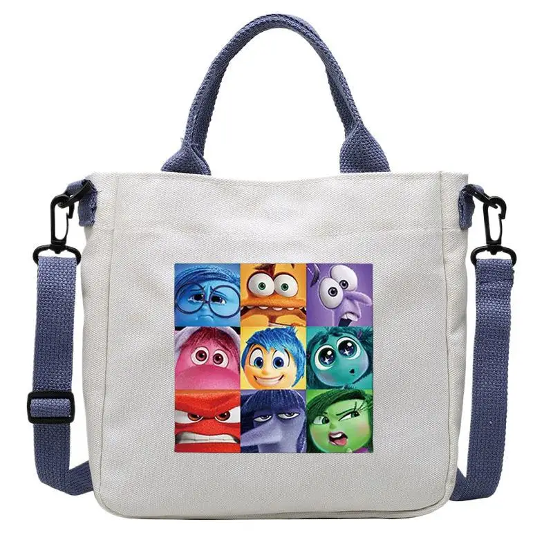 Disney Inside Out 2 Canvas Tote Bag for Women 2024 New Movie Handbags Detachable Shoulder Strap Large Capacity Shoulder Bag