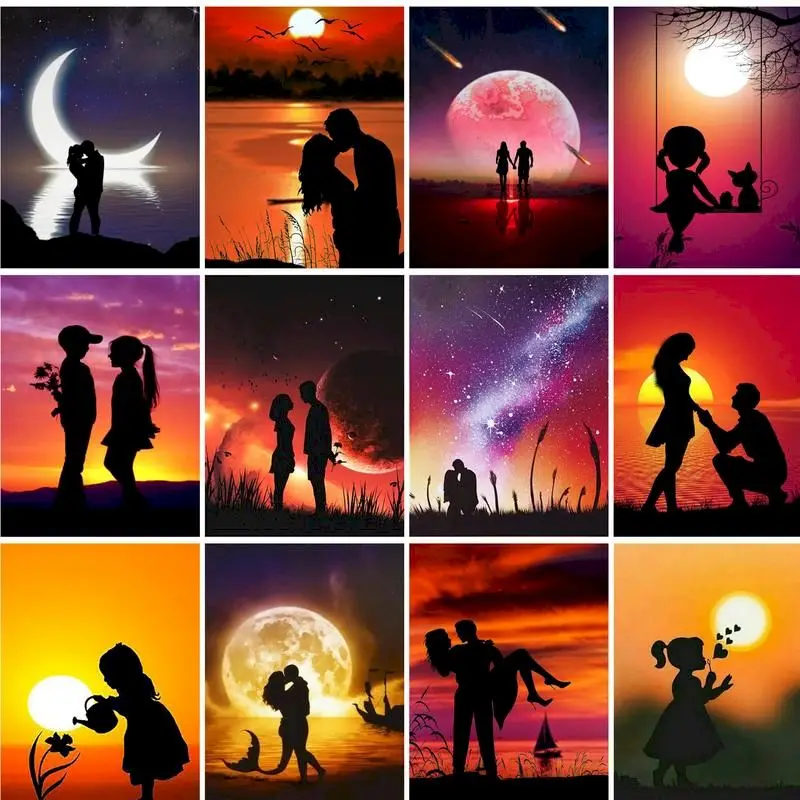 PhotoCustom Acrylic Paint By Numbers For Adults Sunset Couples Drawing By Numbers Figure Shadow Handiwork Wall Decor Gift On Can