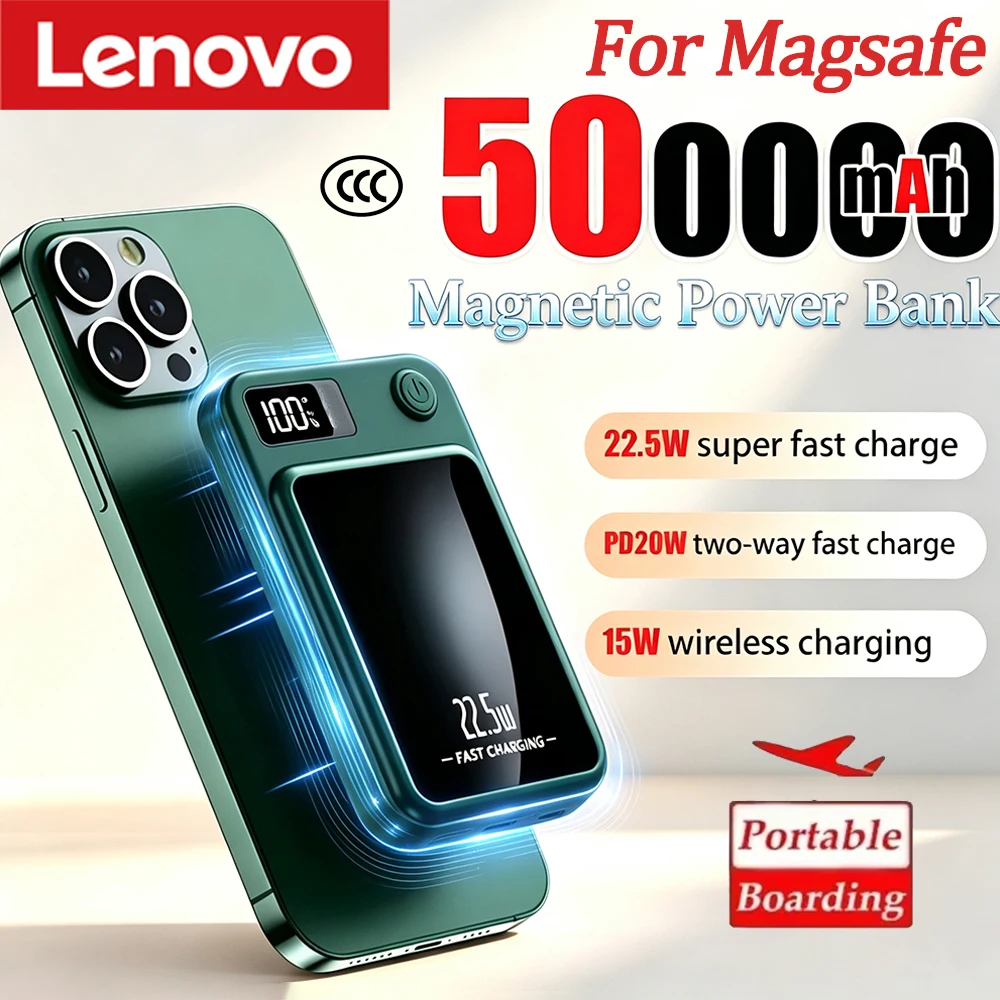 Lenovo Wireless Power Bank Magnetic 500000mAh For Magsafe Large Capacity Fast Charging External Battery For iphone Samsung NEW