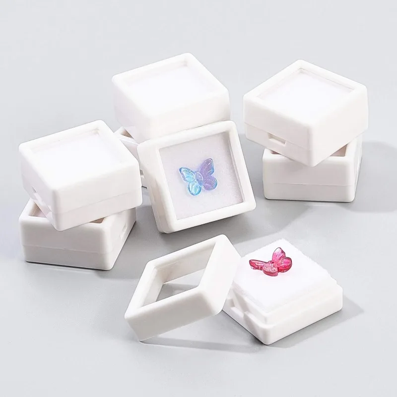 36PCS White Gemstone Display Box Mini Square Acrylic Jewelry Box Container 1.2x1.2x0.6 with Clear Top Lids and Sponge