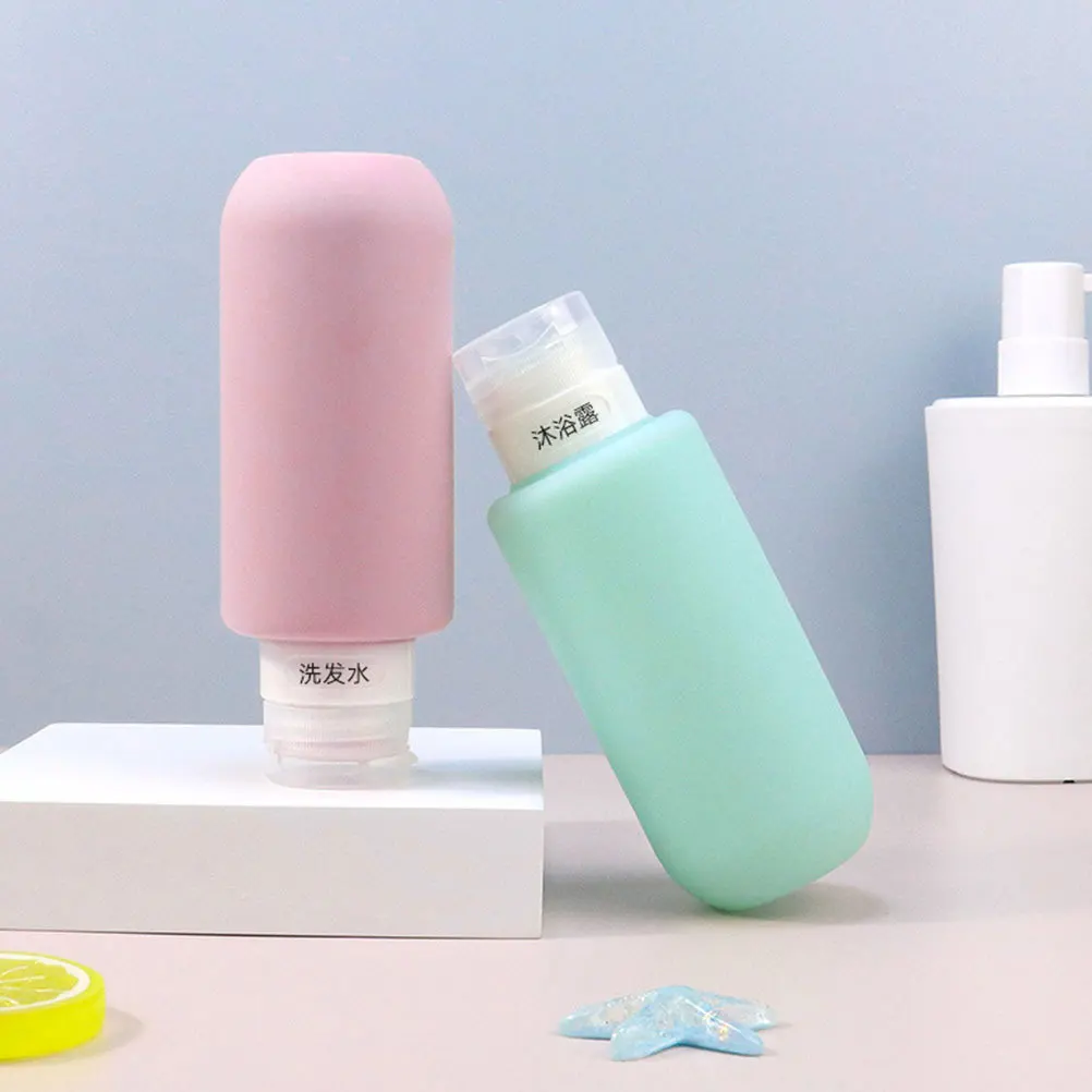 

2pcs Silicone Travel Bottles Leak-Proof Toiletries Containers Shampoo Soap Dispenser Empty Lotion Bottles Portable