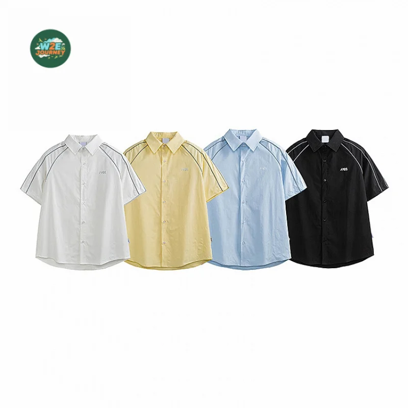 W2EJOURNEY Kemeja Lengan Pendek Universitas Longgar Kasual Bergaris Merek Mewah High Street Musim Panas Kualitas Terbaik Ukuran AS UE untuk Pria