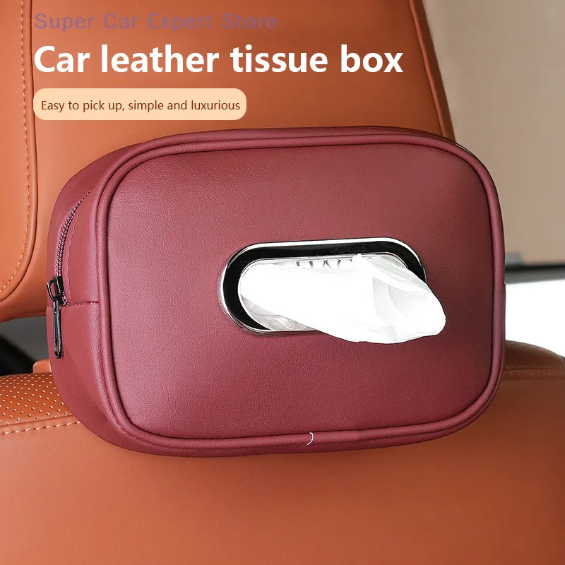 

Napkin Box Sun Visor Backseat Tissue Case With Fix Strap Car Tissue Box Holder Nappa Leather Car Center Console Armrest