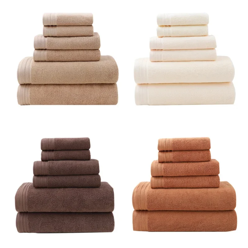 6pcs 100% Cotton Towel Set Adult High Quality Face Towel Bathroom Soft Absorbent Solid Color Hotel Spa Bath Towel 70x140cm
