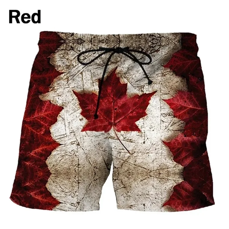 Summer Leisure Vacation Beach Shorts 3D Printing Canada National Flag Graphic Surf Board Shorts Mens Swimming Trunks Beachwear