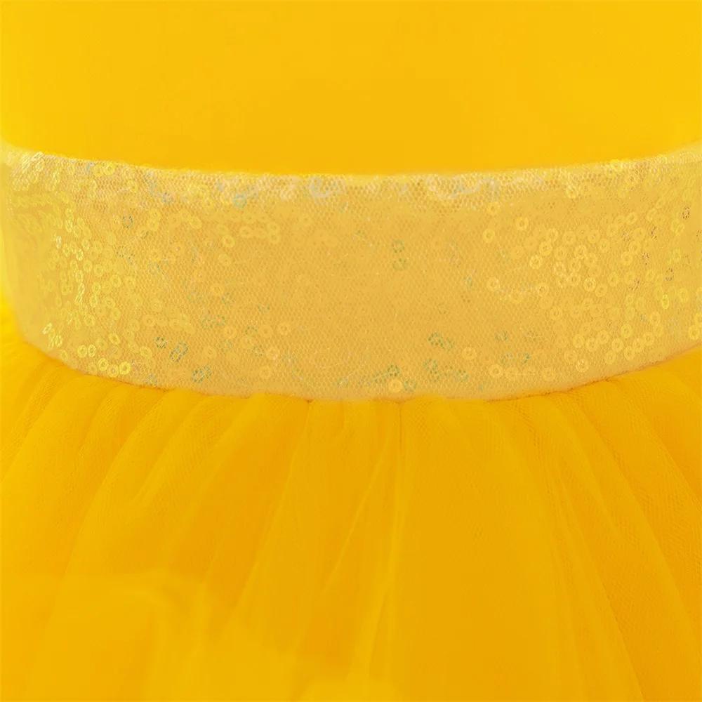 Baby Girls Trailing Birthday Party Dress Kids Yellow Lace Fluffy Costumes Toddler Summer Holiday Dresses Infant Fashion Vestido