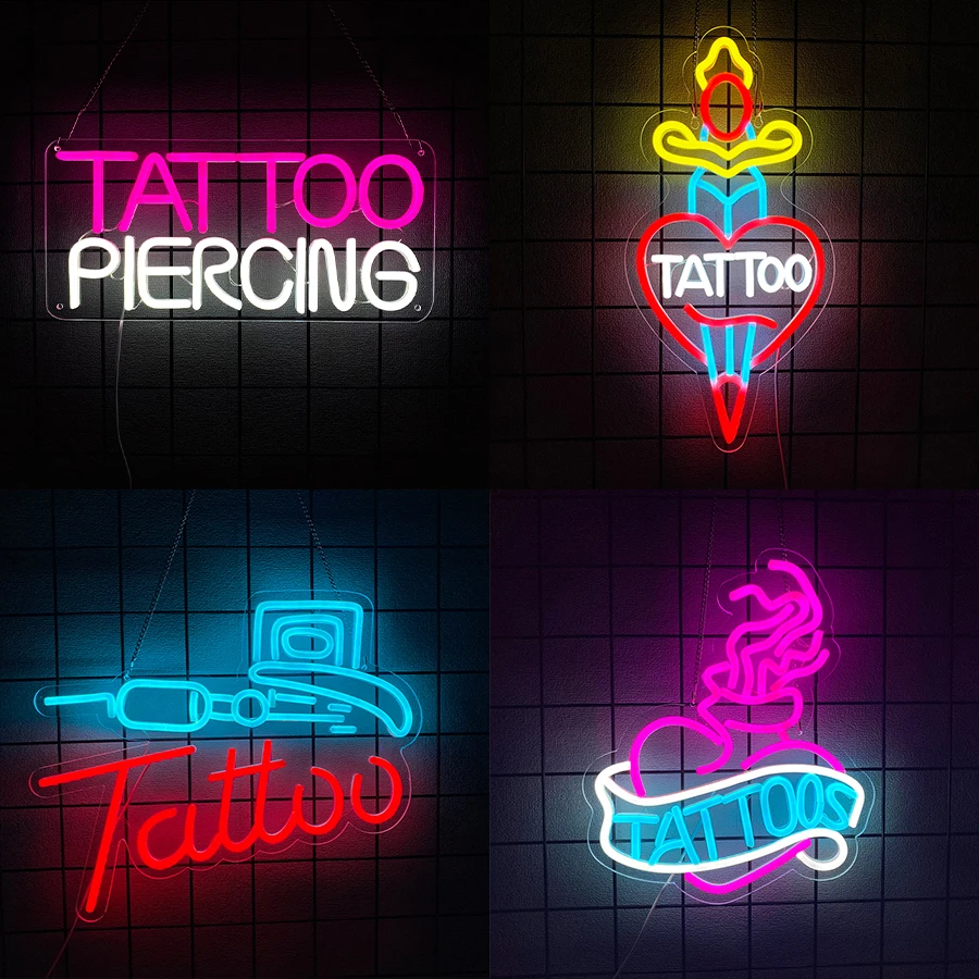 Letrero de Neón para Tatuajes y Piercings para Decoración de Pared, Luz de Neón LED para Tienda de Tatuajes, Oficina, Estudio de Piercings, Sala de Estar Masculina, Regalo para Amantes de los Tatuajes