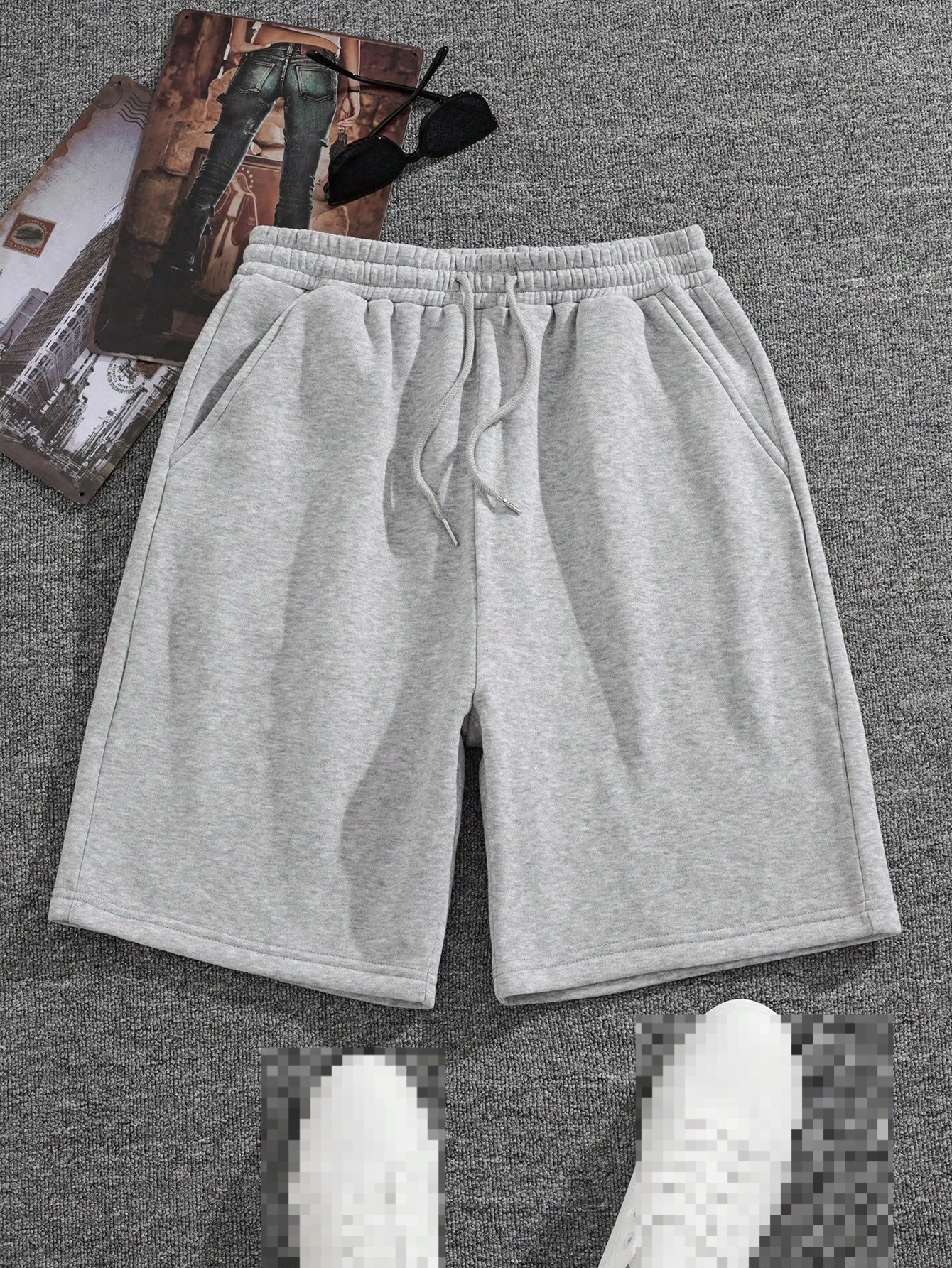 Simple and Versatile Men's Drawstring Waistband Shorts for Daily Sports and Casual Wear, Light Gray Gym Workout Style
