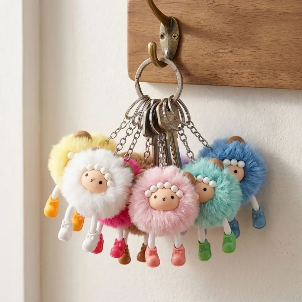 Soft Touch Cute Lamb Keychain Kawaii Colorful Sheep Figure Ball Pendant Handmade Zodiac Sheep Fluffy Sheep Bag Charm Car Key