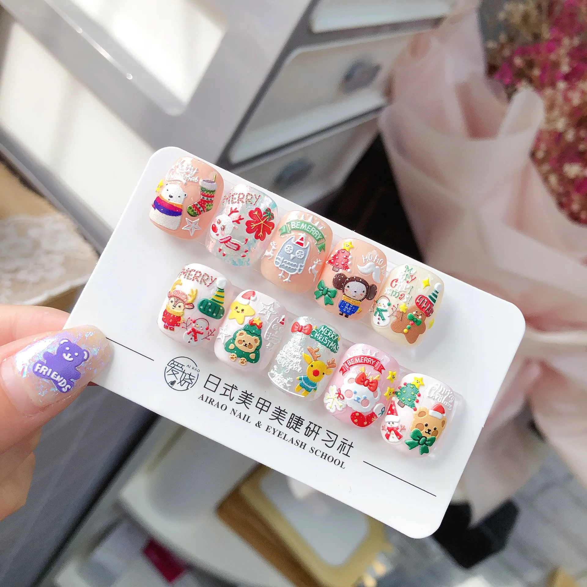 Merry Christmas 5D Nail Sticker Winter Snowflake Elk Xmas Trees Santa Claus Cartoon Adhesive Sliders Nail Art Accessories Decals