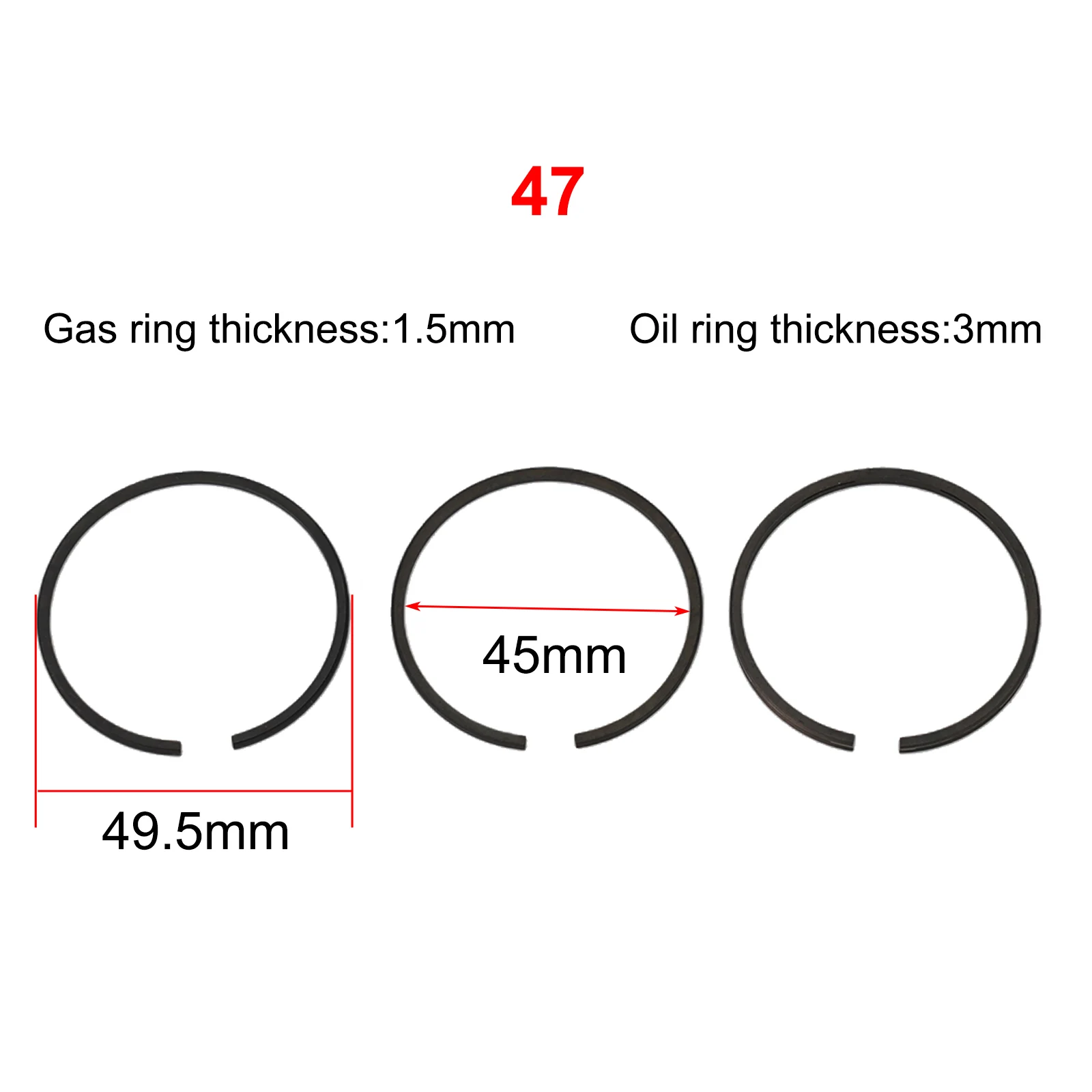 3Pcs Air คอมเพรสเซอร์แหวนลูกสูบนิวเมติกสำหรับ42/47/48/51/52/65มม.กระบอก