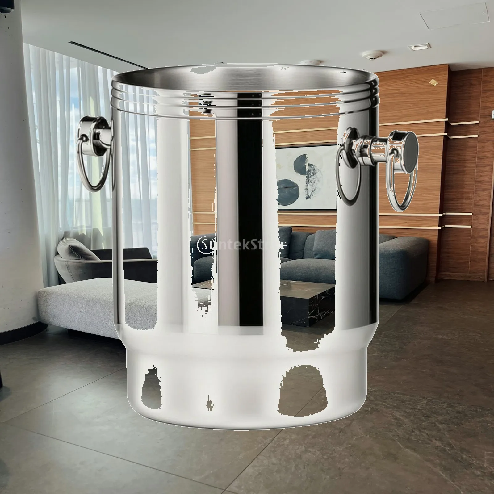 Double-Wall Ice Container with Side Handles Polished Silver Insulated Beverage