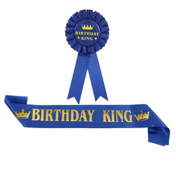 Birthday King Sash and Badge Set for Men Boys 18th 20th 21st 30th 40th 50th Happy Birthday Party Decorations Supplies Black Blue