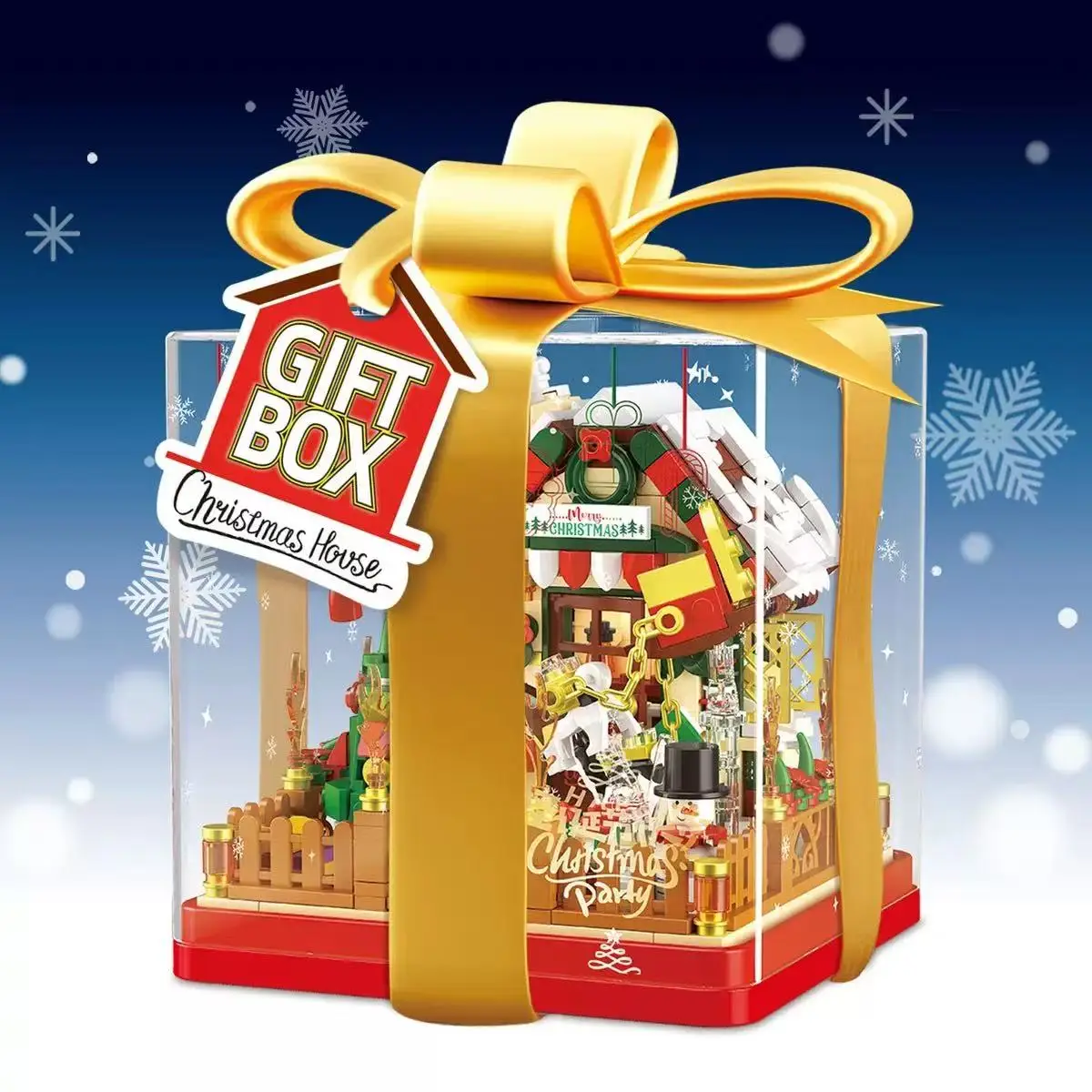 Christmas home decorations, gingerbread house and apple model kits, children's holiday building blocks toys and gifts.
