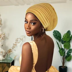 Kadınlar için yeni ham ipek pilili türban kap afrika kadın başkanı sarar nijerya Lady şapkalar şapka düğün Headtie