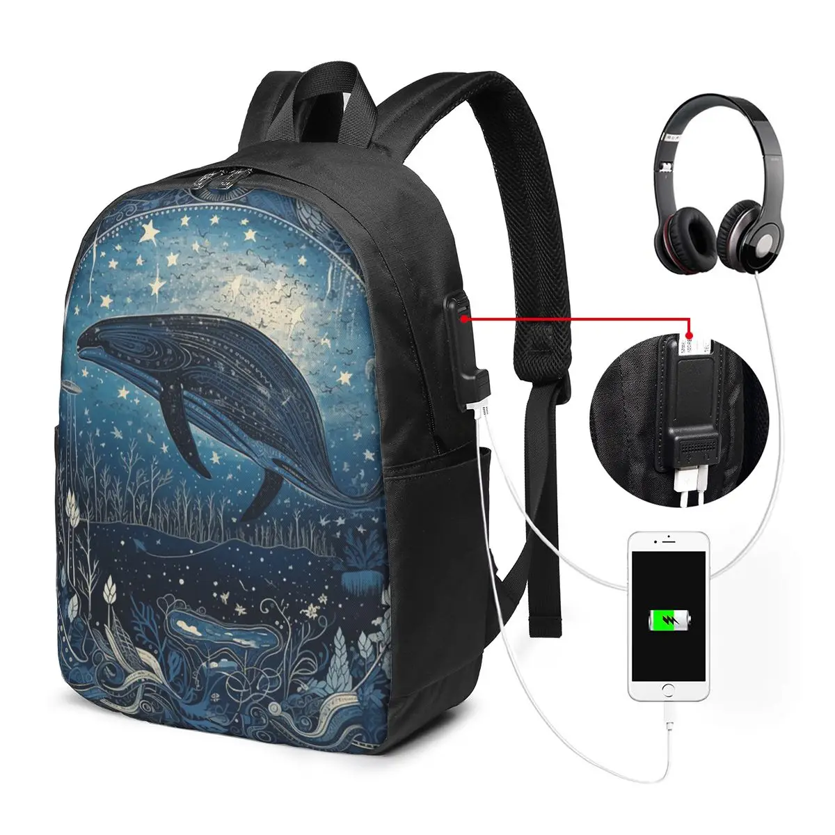 Deep Sea Luminous Starry Sky And Whale Backpack Travel Notebook Bag Computer College Student School Bag Laptop Shoulder Bags