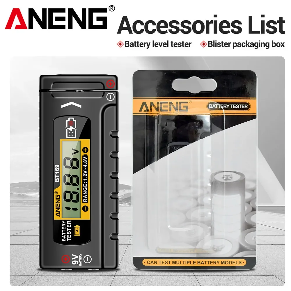 ANENG BT169 Digitale Batterijniveau Tester Geen Stroom Vereist Draagbaar Gereedschap voor AA AAA 9V Knoopcel 18650 21700 Huishoudelijke Tester