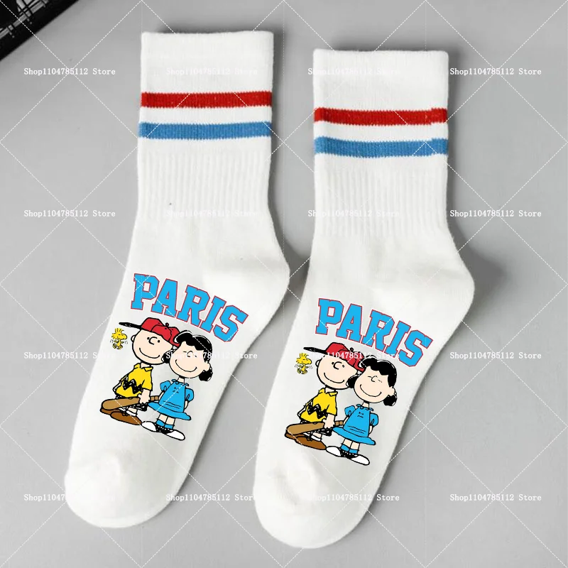 Snoopys Socks Cartoon Kawaii Anime Fashion Stripe Crew Socks Woman Spring Autumn Breathable Cotton Casual Short Stockings Gifts