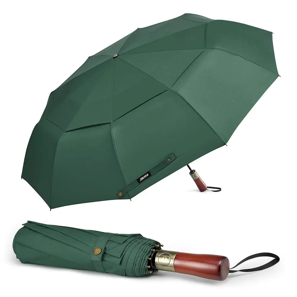 

54 Inch Large Compact Windproof Golf Umbrella for Rain Oversized Auto Open Close Folding Travel 10 Ribs Vented Double