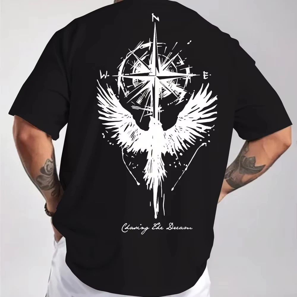 Summer New Angel Pattern Print Cotton Men's T Shirt Short Sleeve O-neck Tees Casual Outdoor Streetwear Oversized Unisex Tops