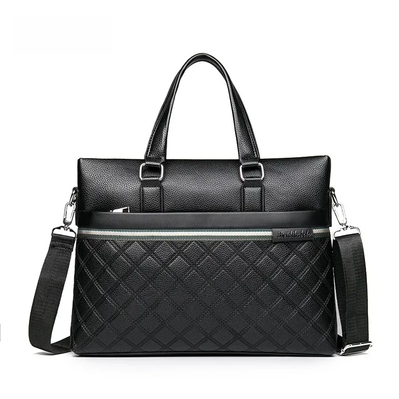 Men's Leather Briefcase 14 Inch Laptop Bag Waterproof Casual Crossbody Bag Business Single Shoulder Diagonal Handbag For Office