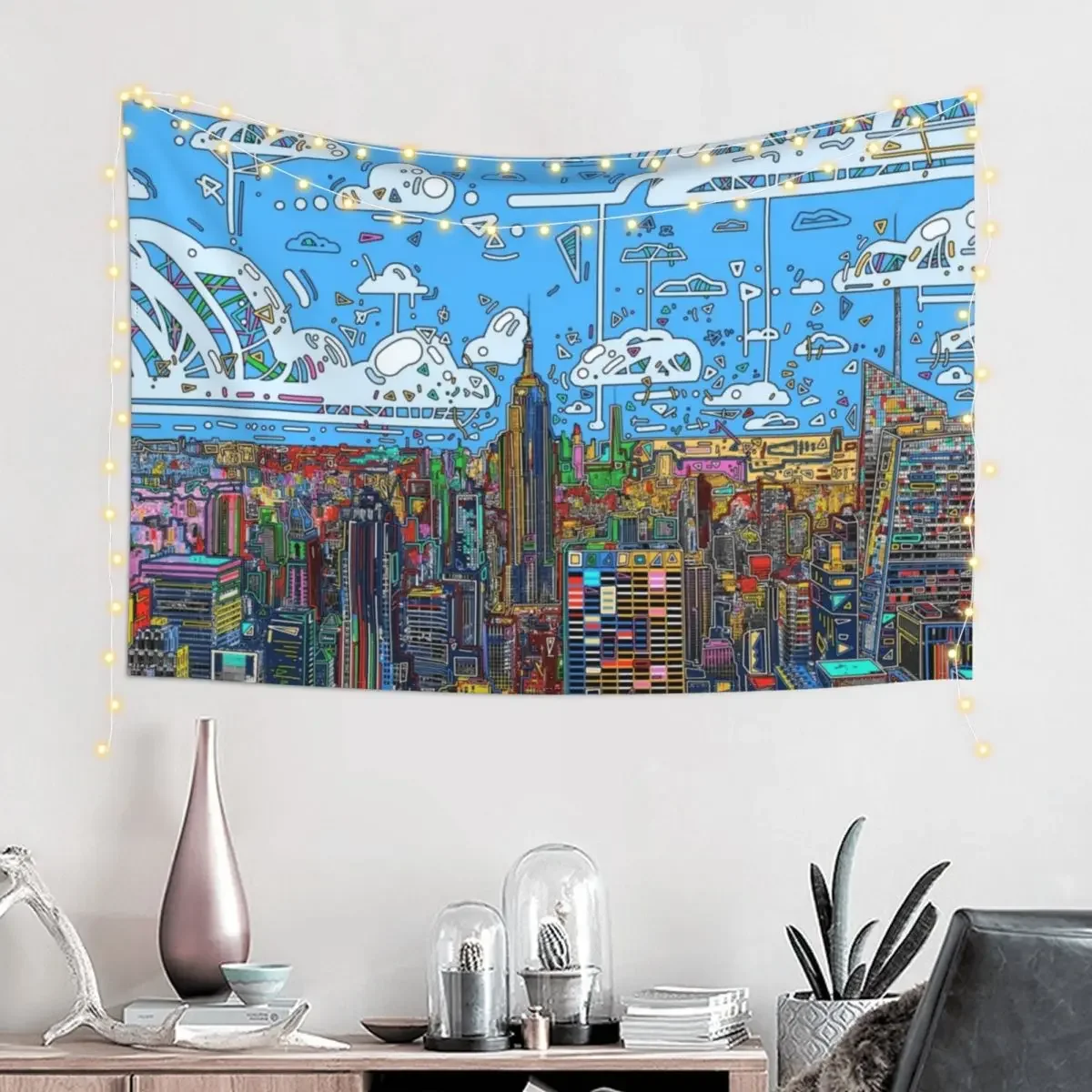 new york skyline panorama Tapestry Wall Decor Hanging Bedroom Decorations Kawaii Room Decor Aesthetic Room Decor Korean Tapestry