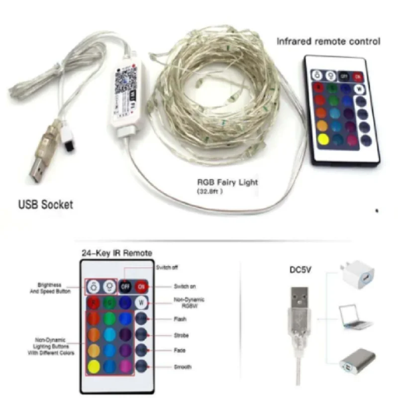 10M USB Voice Control Tuya WIFI RGBCW Smart Copper Wire String Fairy Led Christmas Lights For Wedding And Garden Decoration