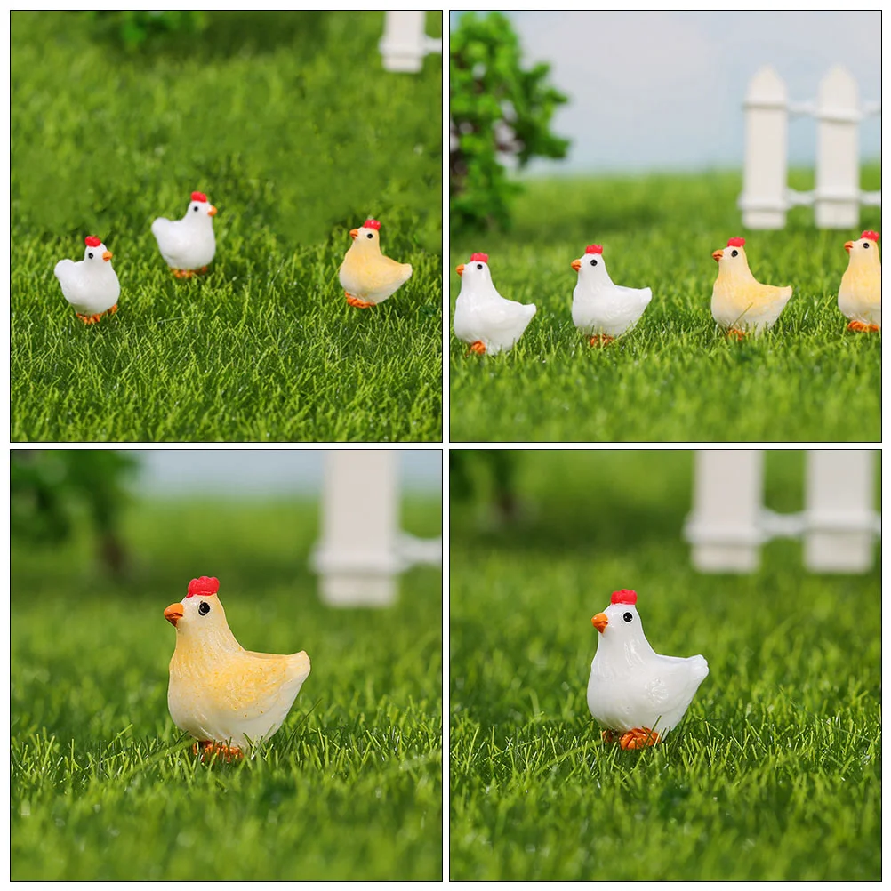 10 Uds. De juguetes de animales de granja, microadornos para paisajismo, modelado, decoraciones de jardín en miniatura, adornos en forma de gallina, pollo de resina