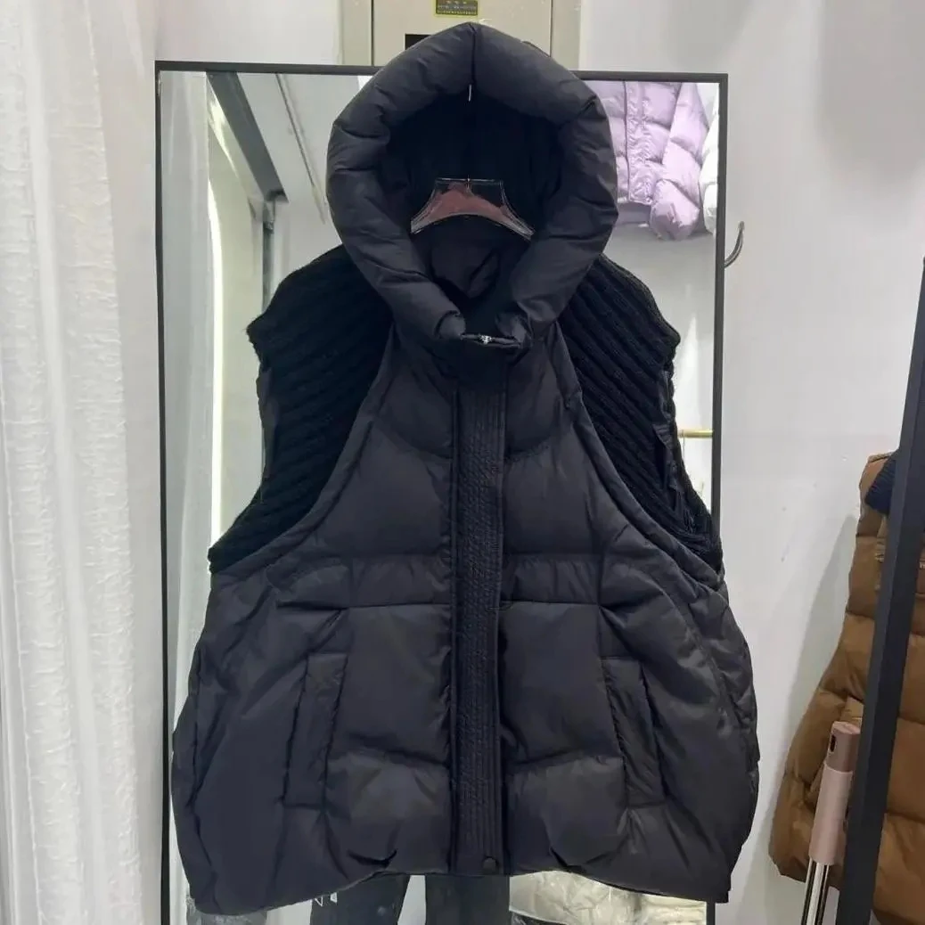 Autumn Winter Women Larger Size Thick Cotton Vest Jacket 2025 New Style Vest Mid-Length Hooded Jacket Women Loose Waistcoat Coat