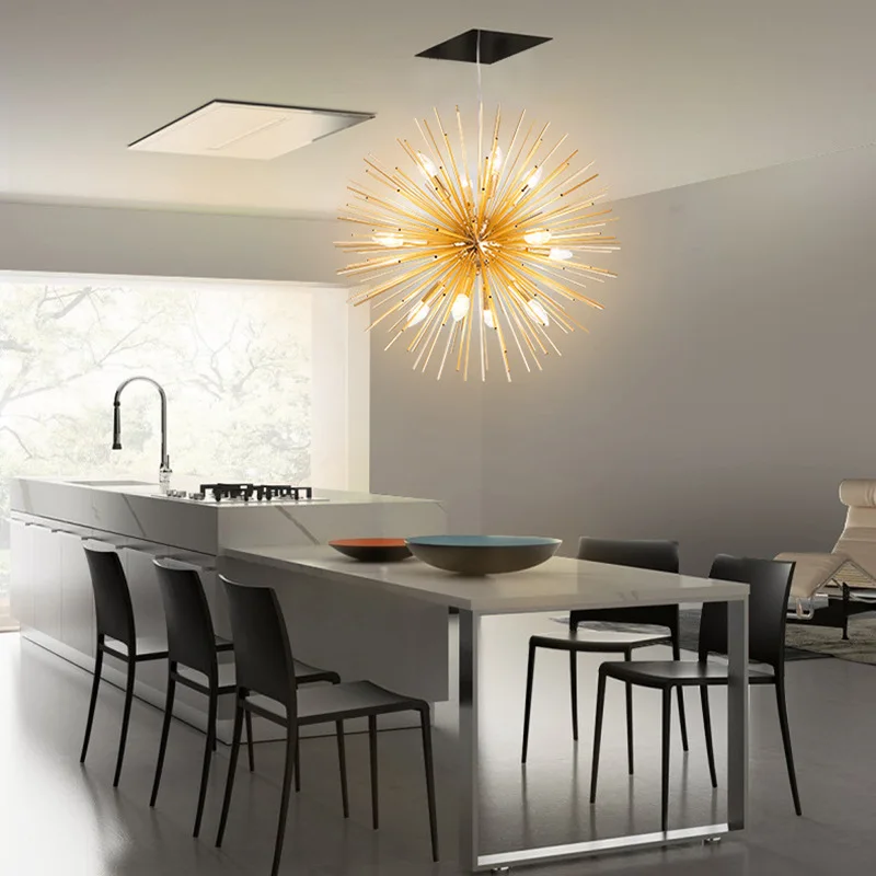 

Nordic modern Pendant Lights Golden Dandelion Metal Designer Pendant Lamps Living Room Restaurant Spark Ball Bar iron fixtures