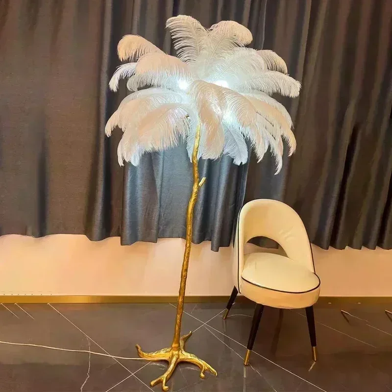 Luxury Feather LED Floor Lamp Nordic Standing Light for Internet Celebrity Ostrich Ins Live Broadcast Room Bedroom Home Decor