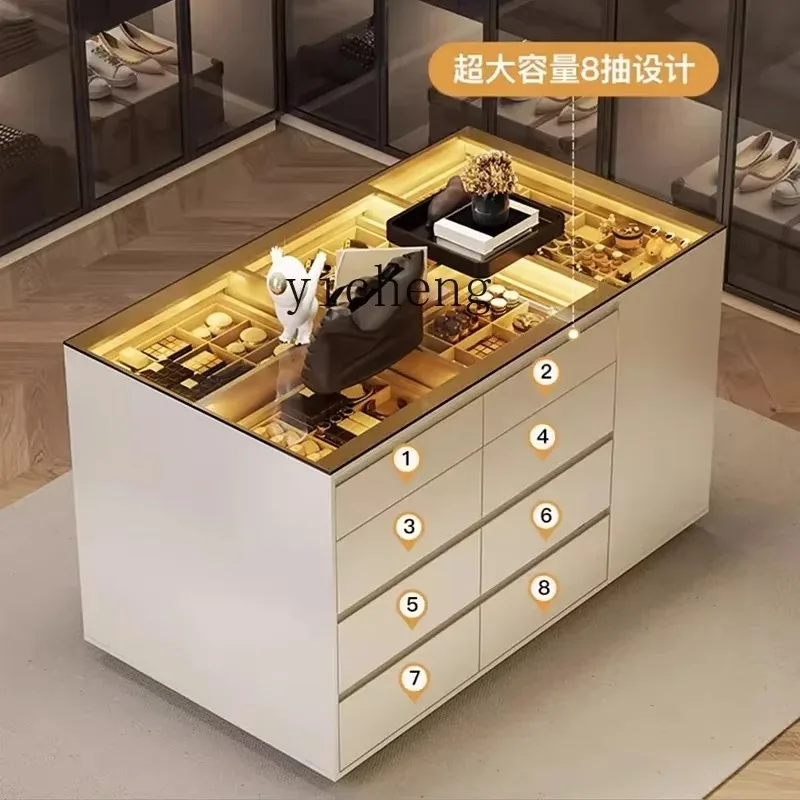 GZ-15  Cream Trench Cloakroom Middle Island Cabinet Floor Drawer Jewelry Cabinet Jewelry T Storage Display Cabinet