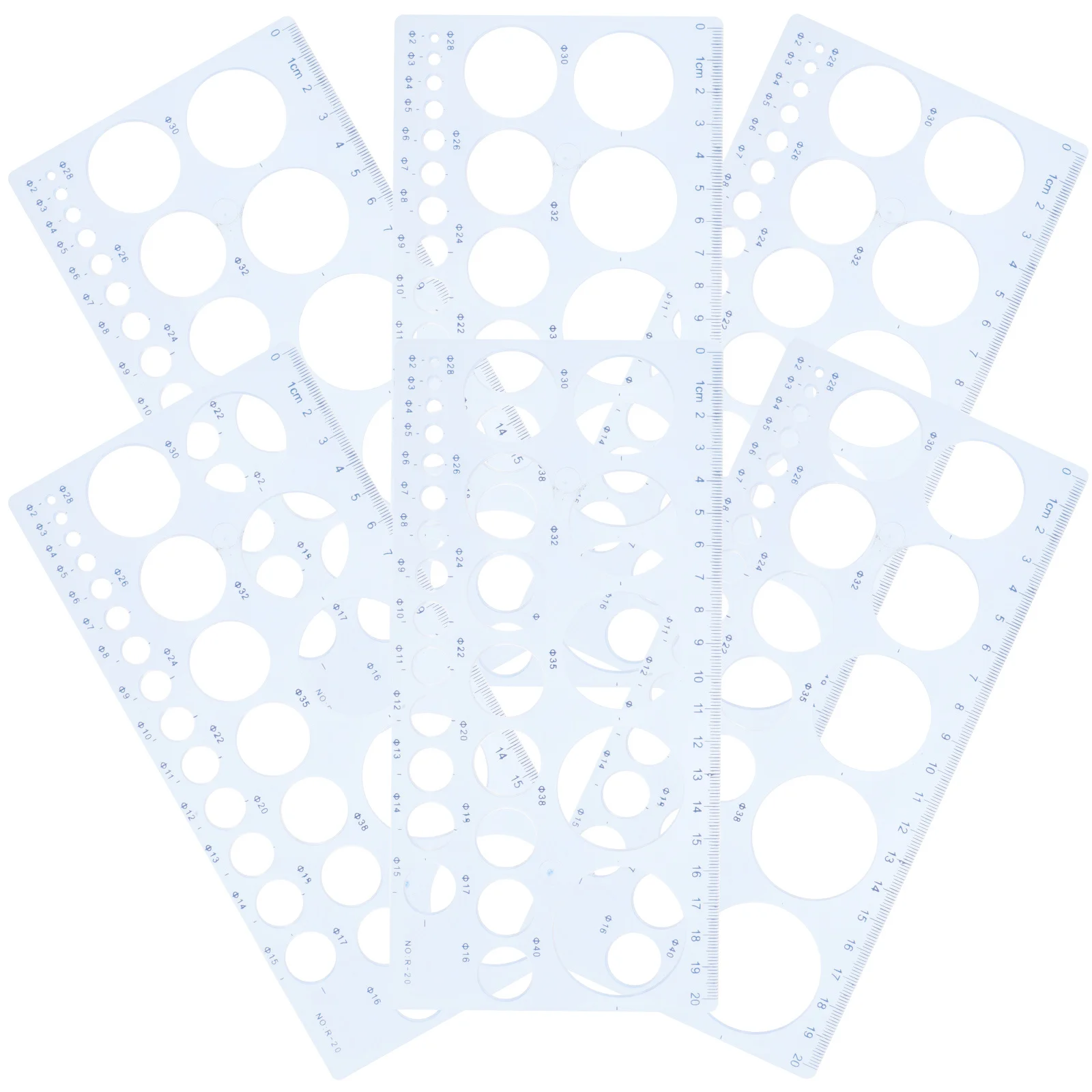 6 قطعة أداة مسطرة ثقب الدائرة قالب رسم هندسي استنسل قياس بلاستيكي لطلاب الهندسة المعمارية #5