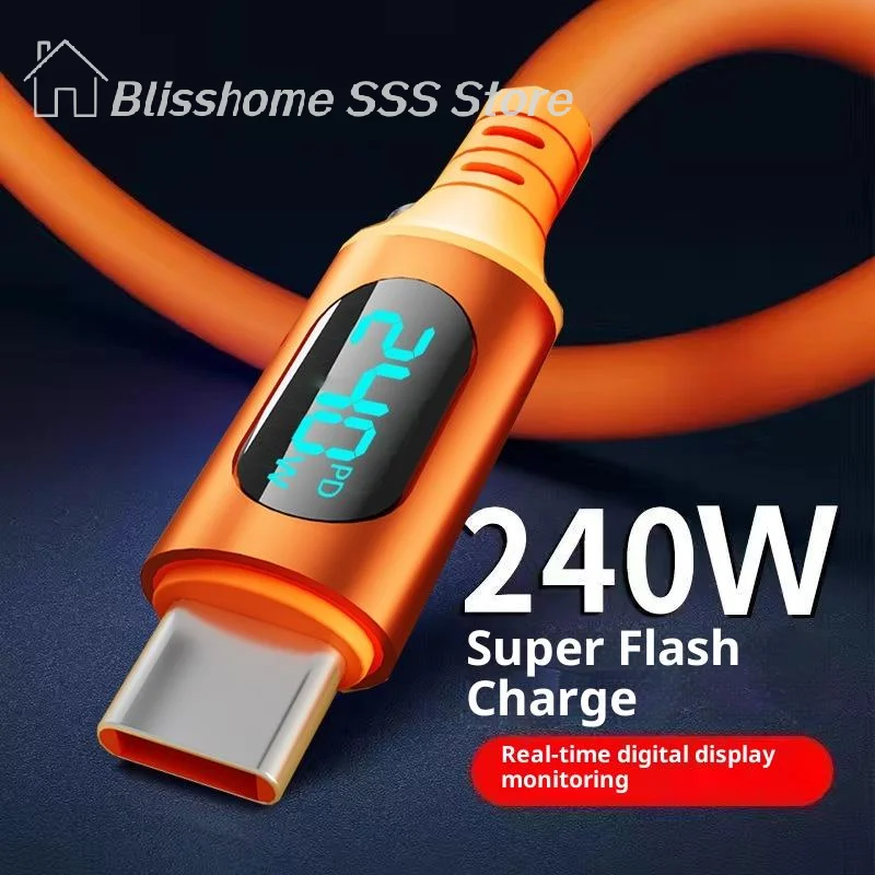 1Pcs 240W USB Type C LED Digital Display Cable 6A USBC To Type C Fast Charging For HUAWEI Charge Cord Acc - Enhanced Performance