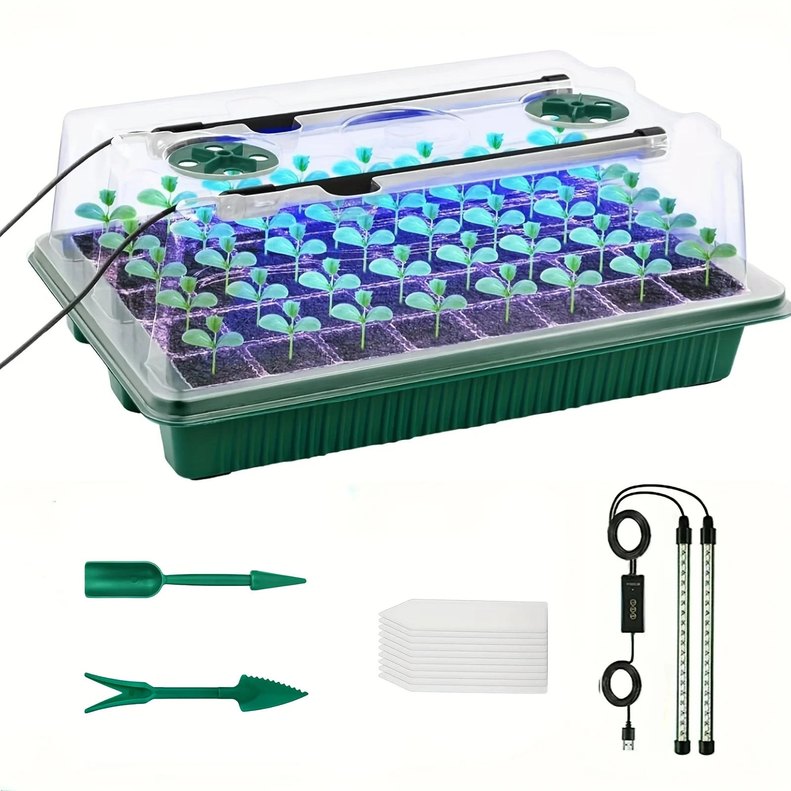 Seed Starter Trays With High Dome Germination Kit - 40 Cells, 2 LED Grow Lights, Smart Timer & 3 Modes For Home Gardene