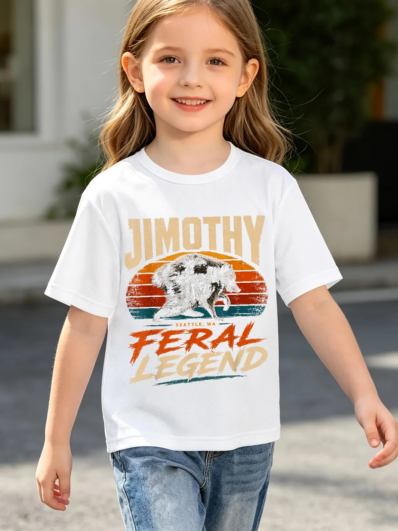Kids T Shirt Jimothy Feral Legend Retro Sunset Raccoon Graphic Short Sleeve Cotton Tops For Boys Girls Daily Casual Outfit