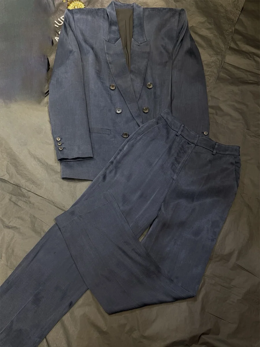 

2025 Women's Winter Suit Jacket, Satin, Double-Breasted, Commuter Style, Women's Coat, Outerwear, Y2K New Fashion Jacket bra