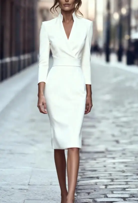 

2025 Autumn New Women's Fashion French Elegant Waist Slimming V-neck Tight Medium Long Skirt Women's Wear