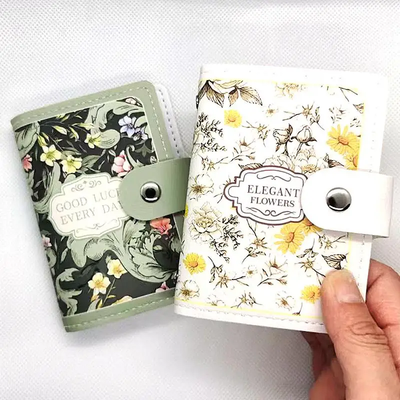 Retro Floral PU Leather Card Holder Snap Closure Multi Slot Slim Pocket Card Organizer for Business Daily Use