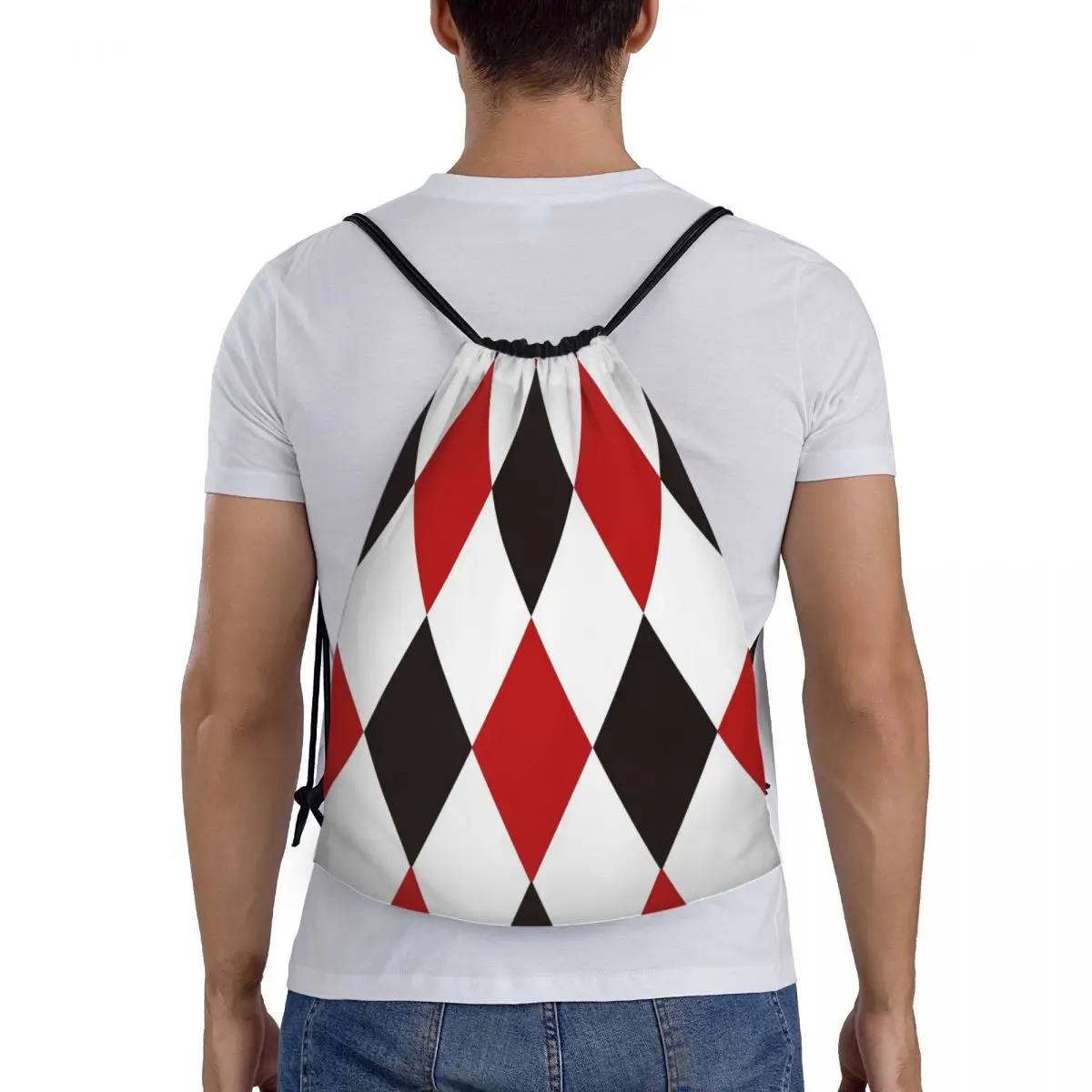 Harlequin Plaid Playing Cards Diamond Backpacks Multi-function Drawstring Bags Sports Bag Book Bags for Man Woman School
