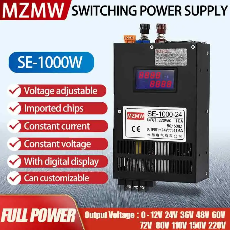 Mzmw-fonte de Alimentação Comutada Display Digital Tensão Ajustável Smps ac dc 1000w 012v 15 24v 36v 48v 60v 80v 110v 150v 110v 220v