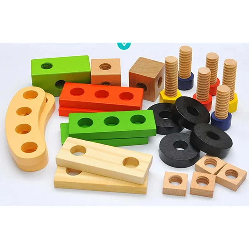 Children Montessori education toys assembly wooden screw nut combination Simulation Carpenter Tool Pretend Play Set toy for kid